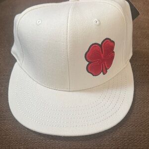 Men's White Cap with Red Clover Embroidery